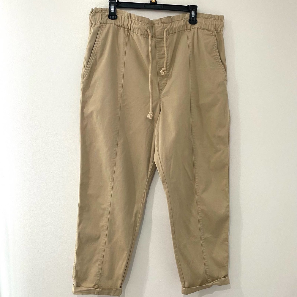 Loft Khaki XL Pants Pull On Paper Bag Waist Relaxed Fit Women's Tan High Rise
